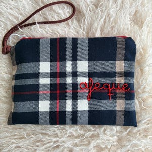 Handmade Tartan Plaid Handbag, Embroidered Cotton Clutch