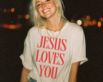 Jesus Loves You t-shirt, Minimalist Christian Shirt, Jesus Saves, Jesus Tshirt, Trendy Oversized Christian Minimalist Tee, Faith Gift