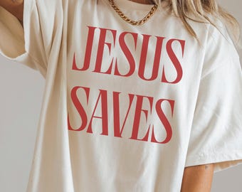 Jesus Saves Comfort Colors T-Shirt, Minimalist Christian Tee
