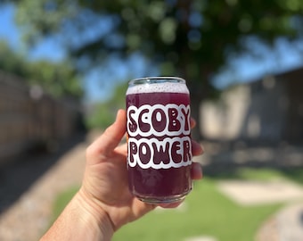 Kombucha Drinking Glass | SCOBY Power | Retro Floral (16 oz) | Homebrewer Gift