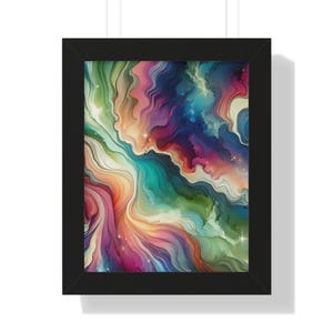 Póster vertical abstracto colorido enmarcado: arte mural moderno
