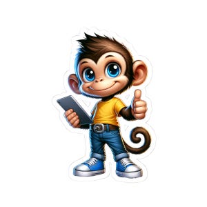 Playful Monkey Kiss-Cut Stickers, Fun Laptop Decals, Cute Wall Art, Kids Room Decor, Unique Gift for Monkey Lovers