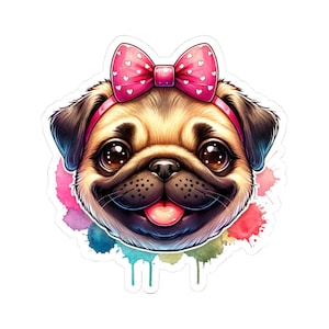 Cute Pug Dog Kiss-Cut Stickers, Cartoon Pet Sticker, Dog Lover Gift, Laptop Decal, Customizable Decor, Kids Room Accessory for Dog Mom