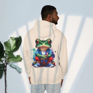 Frog Graphic Unisex Lightweight Hooded Sweatshirt, Fun Streetwear, Cozy Gift for Frog Lovers, Eclectic Hoodie