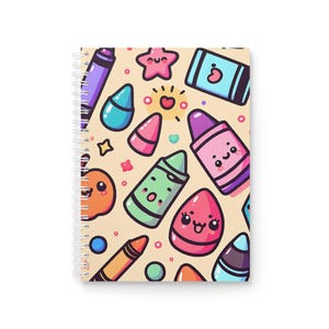 Kawaii Crayon Spiral Notebook, Cute Stationery for Kids, Art Journal, Back to School Supplies, Gift for Artists, Doodle Diary