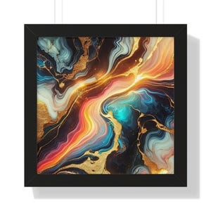 Póster vertical abstracto enmarcado: Arte mural de mármol colorido