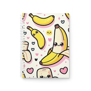 Cuaderno espiral de plátano kawaii: papelería bonita para niños, diario, escuela, regalos, planificación creativa, diseño divertido