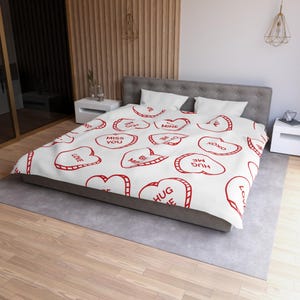 Love Heart Microfiber Duvet Cover | Cozy Valentine&#39;s Decor, Sweet Bedroom Idea, Snuggle Gift for Couples, Romantic Home Textile