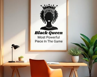 Black Queen Wall Art Printable, Black Woman Empowerment Decor, Afro Queen Silhouette, Melanin Power Quote Art, Digital Download