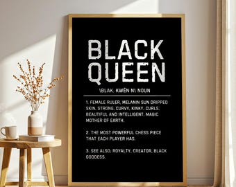 Black Queen Wall Art, Black Woman Empowerment Print, Melanin Queen Decor, Chess Queen Wall Art, Afrocentric Bedroom Decor, Digital Download