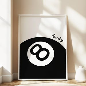 Lucky 8 Ball Print: Minimalist Game Room Decor (Digital Download