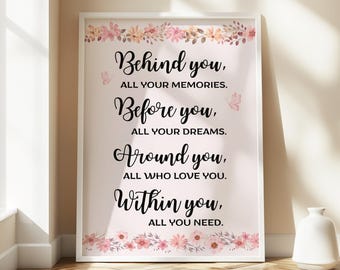 Inspirational Floral Quote Wall Art Printable, for Girl Graduate, Positive Affirmation Print, Feminine Motivational Decor, Self Love Digital