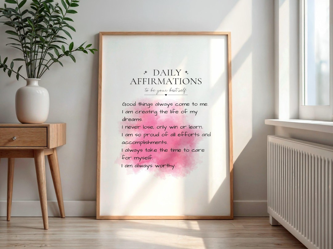 Pink Daily Affirmations Print: Self-love Quotes Wall Art, Positive ...