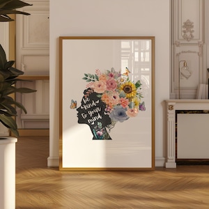 Be Kind To Your Mind Print: Watercolor Floral Mental Health Art (Digital Download)