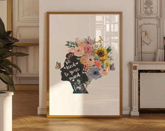 Be Kind To Your Mind Print: Watercolor Floral Mental Health Art (Digital Download)