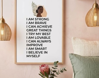 Black Woman Affirmation Wall Art Printable, Melanin Queen Self Love Quote Print, African American Empowerment Decor, Motivational Digital