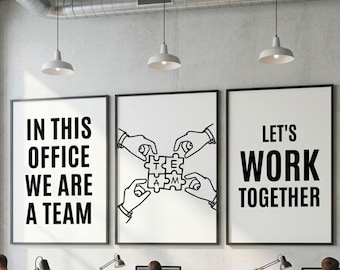 Office Teamwork Wall Art Bundle Printable, Motivational 3-piece Art digital, In This Office We are a Team Set of 3, Funny Work Digital Art