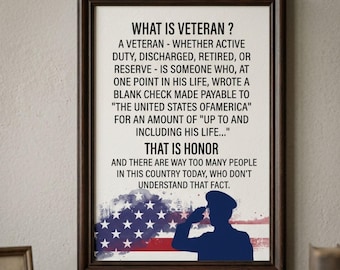 Veteran Quote Wall Art Printable, Military Honor Digital Print, Patriotic USA Decor, Veteran Appreciation Poster, American Soldier Tribute