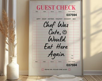 Funny Chef Guest Check Print: Retro Kitchen Decor (Digital Download)