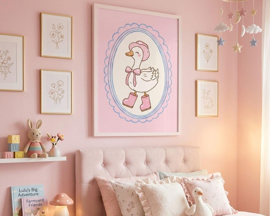 Cute Goose Wall Art Printable, Pink Coquette Animal Print, Baby ...