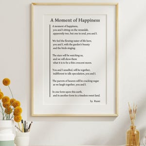 Rumi Poem A Moment of Happiness Valentines day Decor Wedding Gift Lovers Poem Love Poem for soulmates gift for wife gift printable wall art