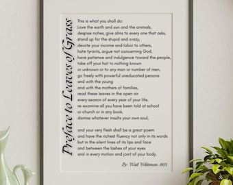 Poema de Walt Whitman, poema imprimible, decoración de pared, arte imprimible, impresión del poema Hojas de hierba, descarga digital de arte literario para pared