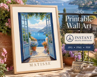 Open Window Henri Matisse Print, Lake Como Mediterranean Wall Art, Fauvism,Balcony View, Mediterranean Seaside Art, Digital Download