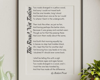Stampa artistica della poesia di Robert Frost "La strada non presa" Poster della poesia Arte murale minimalista moderna Arte murale letteraria Poesia ispiratrice Robert Frost Arte