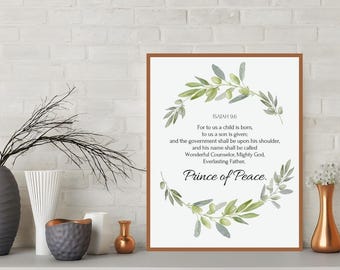 Isaiah 9:6 Prince of Peace Scripture Wall Art | Christian Christmas Bible Verse Printable | Jesus Birth Digital Download | Faith Decor