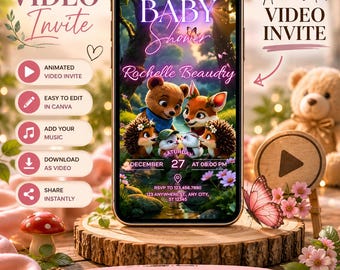 Woodland Baby Shower Invitation, Woodland Adventure Awaits, Baby Items Invitation, woodland animals invitation, Forest Baby shower