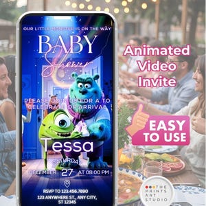 Monsters Inc Baby Shower Video Invitation Editable Canva Template Animated Digital Party Invite with Music