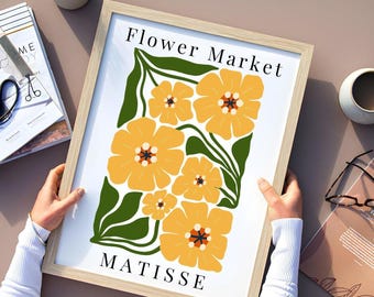 Impression marché aux fleurs, affiches florales tendance, art mural botanique personnalisé, affiche de la galerie de fleurs colorées, décoration Matisse, marché aux fleurs jaunes