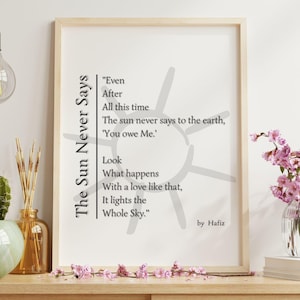 The Sun Never Says – Hafiz Quote Print, Inspirational Love Wall Art, Minimalist Spiritual Poem, Digital Download for Home Decor, Wallpaper