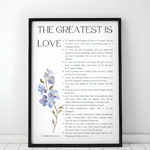 1 Korintiërs 13 Liefde is geduldig schriftmuurkunst - digitale bijbelversdruk - christelijk interieur