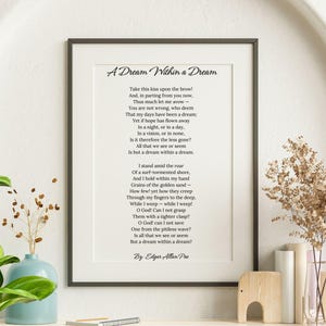 Cytat z poezji „A Dream Within A Dream”, sztuka poematu Edgara Poe, sztuka ścienna Edgara Allana Poe, sztuka czarno-biała, prezent do wystroju domu, prezent poezji
