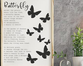 Butterfly Memorial Poem Art: Grief Gift, Remembrance Decor (Printable Digital Download)