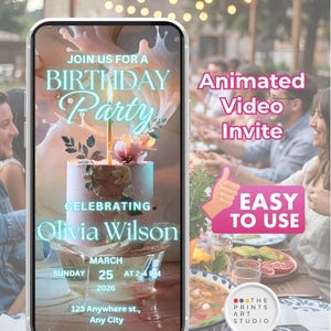 Elegant Pastel Birthday Video Invitation Editable Canva Template Animated Party Invite Music Digital Download MP4