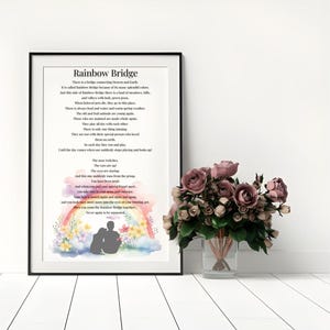 Poème commémoratif imprimable pour animaux de compagnie Rainbow Bridge - Art mural sur la perte d&#39;un animal de compagnie - Cadeau sincère hommage aux animaux pour les propriétaires d&#39;animaux de compagnie, poème sur la perte d&#39;animaux de compagnie, imprimable