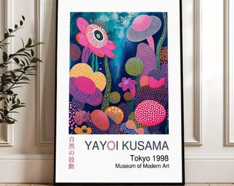 草間彌生の壁アートプリント、花の草原、室内装飾、抽象的な水彩画の花