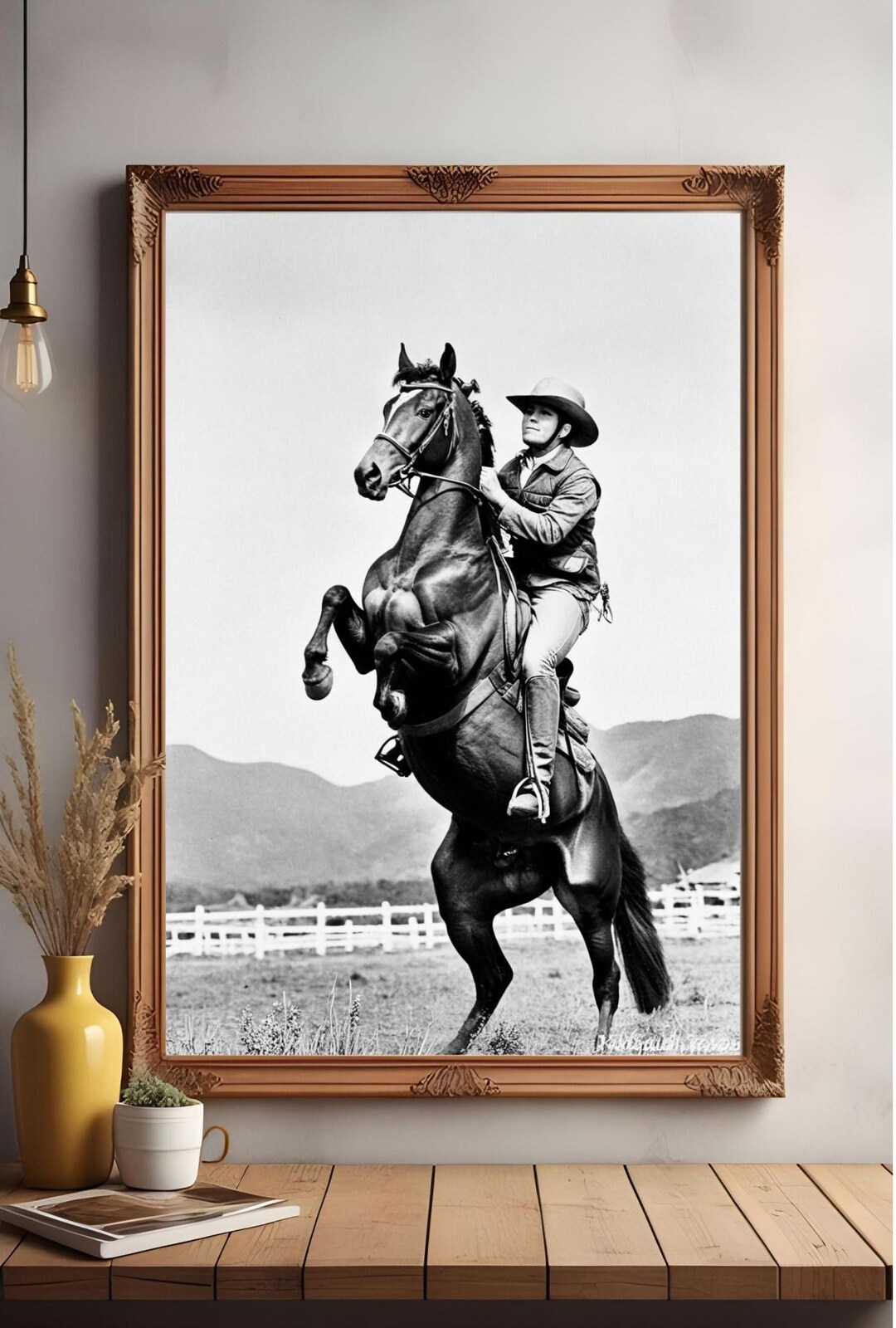 Western Cowboy Wall Art Print Black White Horse Photography Rustic ...