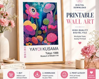 Yayoi Kusama Wall Art Print, Abstract Floral Poster, Japanese Botanical Wall Art, Colorful Flower Meadow Print, Printable Digital Download