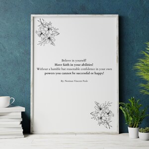 Believe in Yourself Quote Art: Norman Vincent Peale Motivational Print (Digital Download)