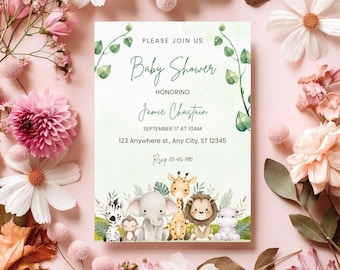 Editable Safari Baby Shower Invitation, Oh Boy Wild One Jungle Baby Shower Invite, Printable template Digital download