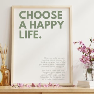 Scegli una stampa murale "Happy Life" - Stampa con citazione ispiratrice per una mentalità positiva e motivazione quotidiana - Decorazione minimalista moderna, ispiratrice