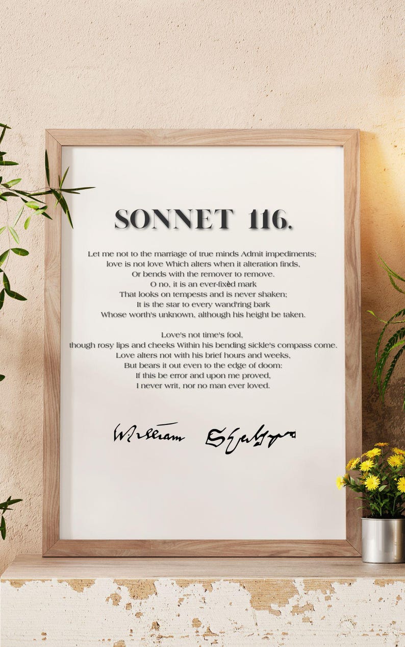William Shakespeare Poem Art, Sonnet 116, Love Poem Poster, Gold Foil ...