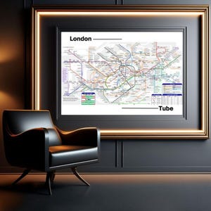 Mapa del metro de Londres imprimible: póster minimalista, decoración de pared moderna para amantes de los viajes y el diseño urbano.