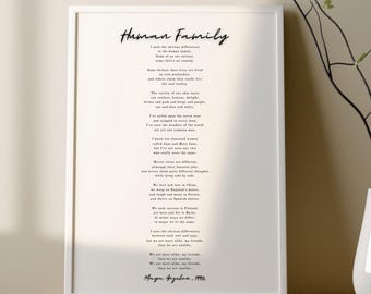 Maya Angelou menschliche Familie Gedicht Druck, literarische Wandkunst, inspirierende Poesie Poster, Klassenzimmer druckbare, digitale Download, druckbare Dekor