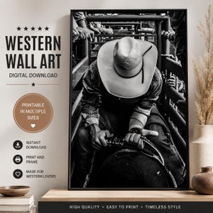 Affiche western en noir et blanc, style ranch rustique, à télécharger.