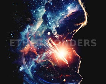 Universo Interior – Retrato de Mulher Cósmica | Arte de Parede com Galáxia Espiritual, Impressão Digital