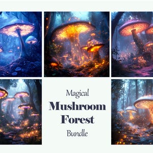 Magical Glowing Mushrooms Forest Bundle - Fantasy Mushroom Art Set - 5 digitale Hintergrundbilder
